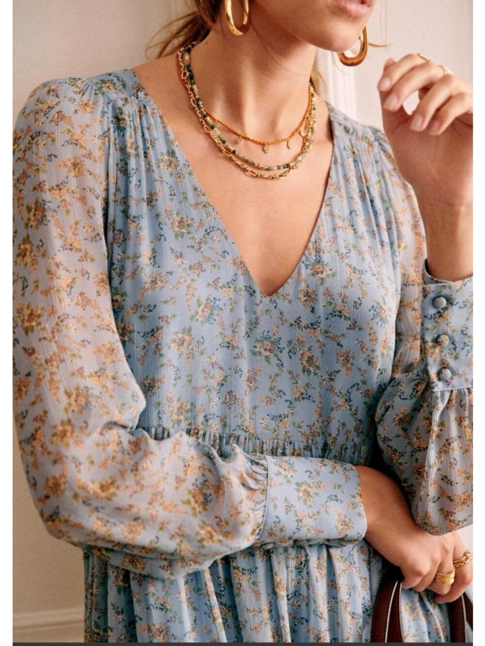Sézane Aurena Dress Vintage Blue Praire FR 46/US 14 Floral Mini Romantic Boho - Picture 5 of 16